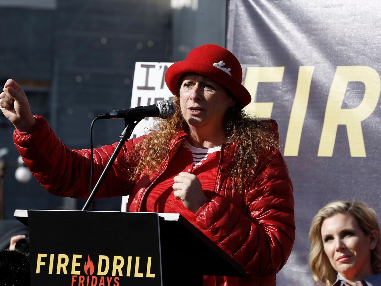 Abigail Disney speaking at "Fire Drill Friday" climate change protest on November 15, 2019 in Washington, DC.