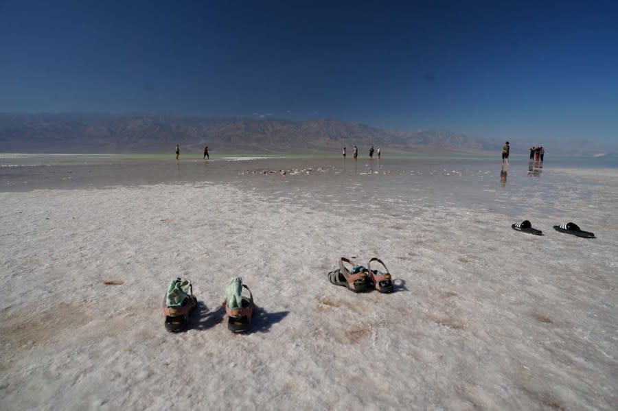 Park visitors enjoying the rare shallow lake at Badwater on October 26. (NPS photo by Elyscia Letterman)