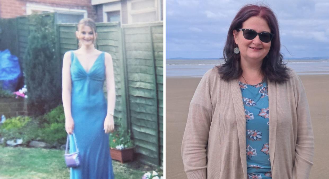 Cassie Swift was so ill with anorexia in her youth, that doctors told her parents she wouldn't survive. Pictured at her prom in 2001 (left) and now happy and healthy (right). (Supplied)