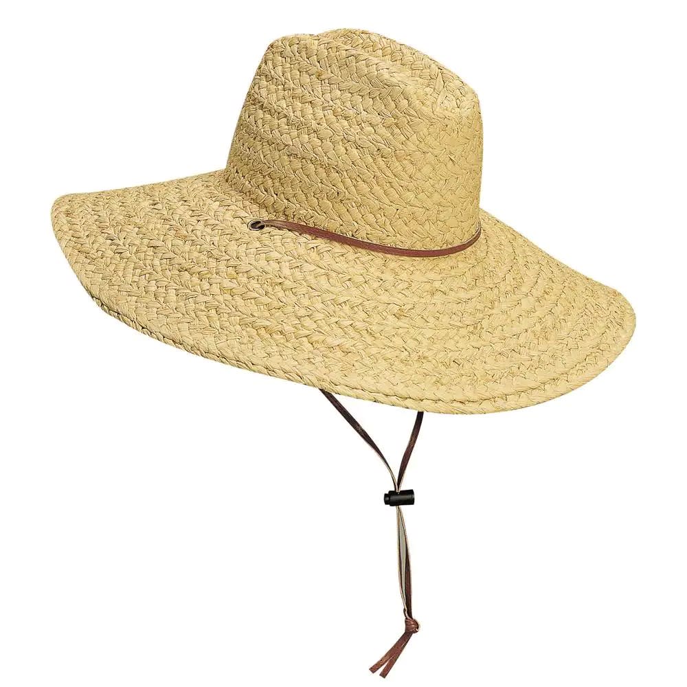 Raffia lifeguard hat with chin strap, garden landscaping