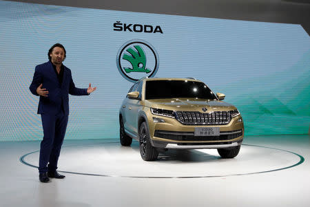 Jozef Kaban, Head of Skoda Design, introduces Skoda Kodiaq at a news conference in Guangzhou, China November 17, 2016. REUTERS/Bobby Yip