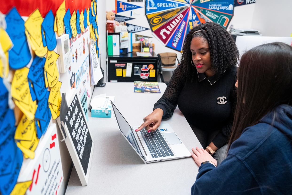 Halima Moore, the counselor at College Achieve Central Charter School, says she often has to push students to apply to highly selective colleges. Now, she says, "I'm also fighting to convince them to not just go to the community college down the street."