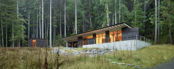 Peter Brunner had already designed this home on Nelson Island, British Columbia, before asking Method Homes to construct it. The building is made from three pre-furnished volumes shipped to the site on a barge.