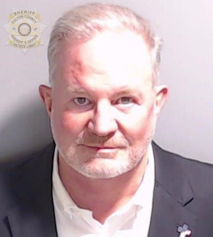 Scott Hall, a Georgia bail bondsman, is pictured in this photo provided by the Fulton County Sheriff's Office on Tuesday, in Atlanta, GA. Hall faces seven counts in Georgia for alleged attempts to overturn the results of the state's 2020 presidential election. Photo via Fulton County Sheriff's Office/UPI