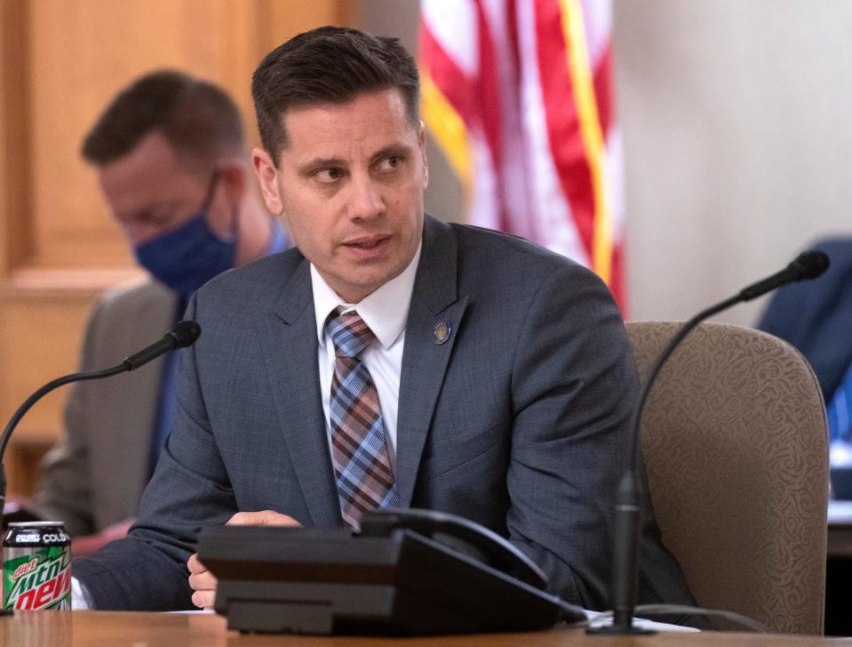 State Sen. Chris Kapenga, R-Delafield, during a COVID-19-related hearing by the Committee on Senate Organization on Jan. 11 at the Capitol in Madison, Wis.