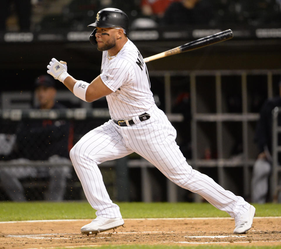 CHICAGO - SEPTEMBER 24:  Yoan Moncada #10 of the Chicago White Sox bats against the Cleveland Indians on September 24, 2019 at Guaranteed Rate Field in Chicago, Illinois.  (Photo by Ron Vesely/MLB Photos via Getty Images)