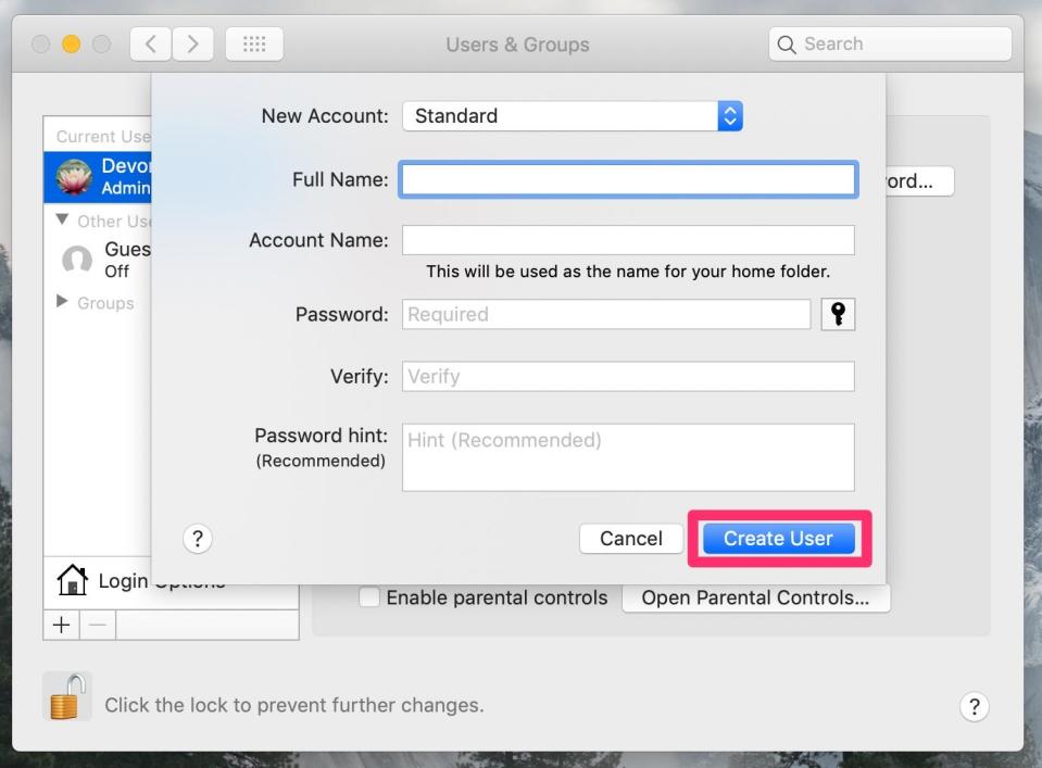 How to create a new user on Mac