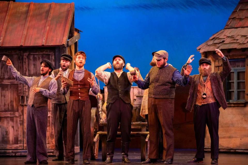 Performers practice their scene during the dress rehearsal of Fiddler on the Roof on Monday, July 8, 2024, at Lexington Opera house in Lexington, Kentucky.