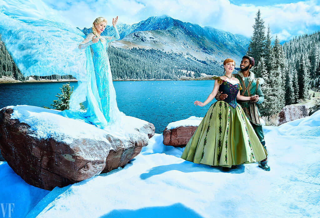 Caissie Levy as Elsa, Patti Murin as Anna, and Jelani Alladin as Kristoff. (Photo: Andrew Eccles/Disney Theatrical Group)