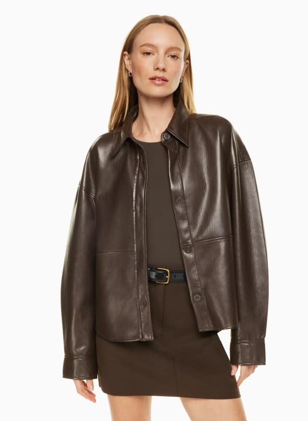 Aritzia Babaton Pelli Hip Shirt Jacket, $148, <a href="https://www.aritzia.com/us/en/product/pelli-hip-shirt-jacket/92189177.html?" rel="nofollow noopener" target="_blank" data-ylk="slk:available here;elm:context_link;itc:0;sec:content-canvas" class="link ">available here</a> (sizes 2XS-2XL)