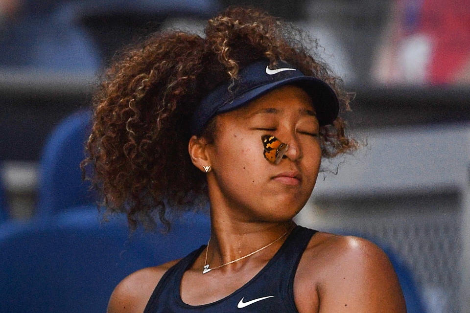 Naomi Osaka gained another fan at the Australian Open: a butterfly. (Getty Images)