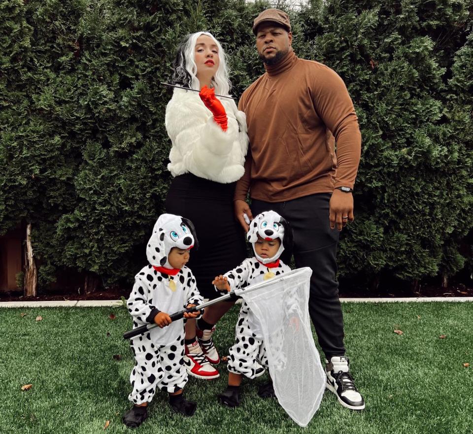 Ndamukong Suh's Twin Sons are Cute Puppies in '101 Dalmatian'-Themed Family Costume. Suh family Halloween. courtesy of Suh family