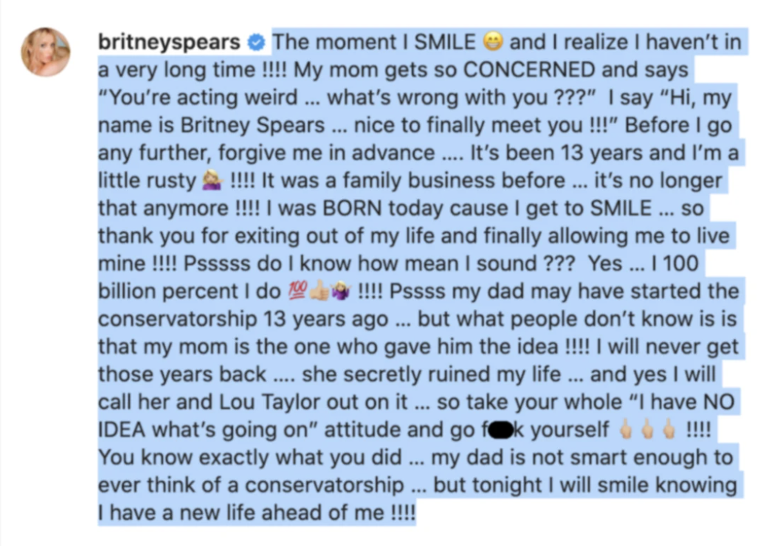 (Screenshot: Britney Spears via Instagram)