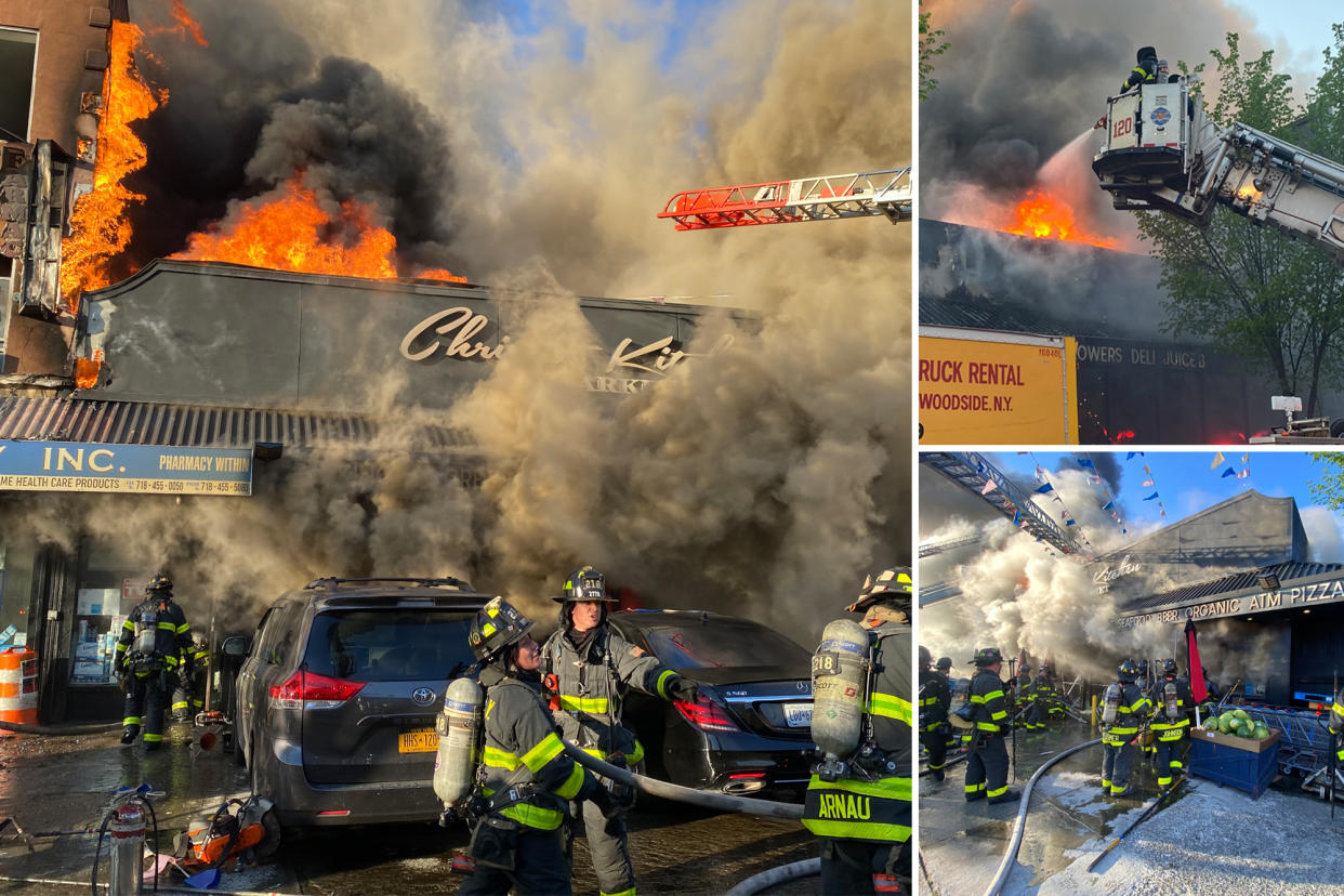 Fire tears through Brooklyn supermarket with firefighters on scene