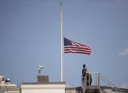 <p>The American flag is flown at half staff over the White House in Washington, June 12, 2016, after President Barack Obama spoke about the massacre at an Orlando nightclub. (AP Photo/Manuel Balce Ceneta) </p>