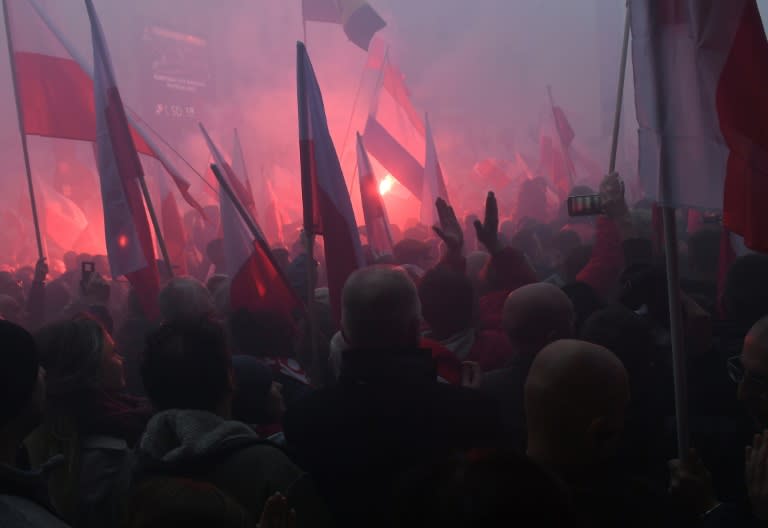 Poland marked the nation's centenary Sunday with two competing parades