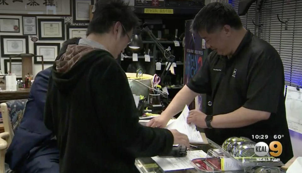 David Liu, a gun shop owner said people are starting to worry and purchasing guns due to the coronavirus. Source: KCAL