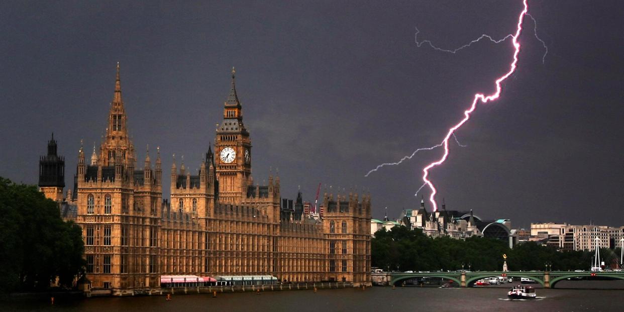 Houses of Parliament, London, storm, lightning