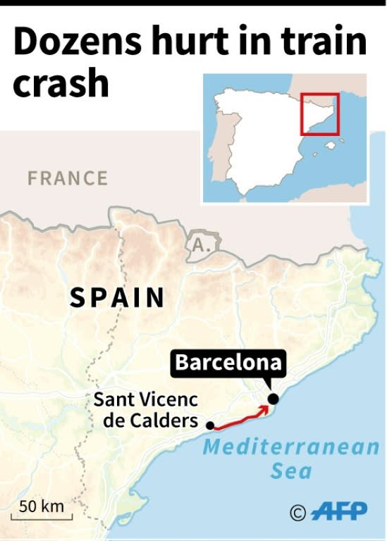 Map locating Barcelona, where a commuter train crash left over 50 people injured