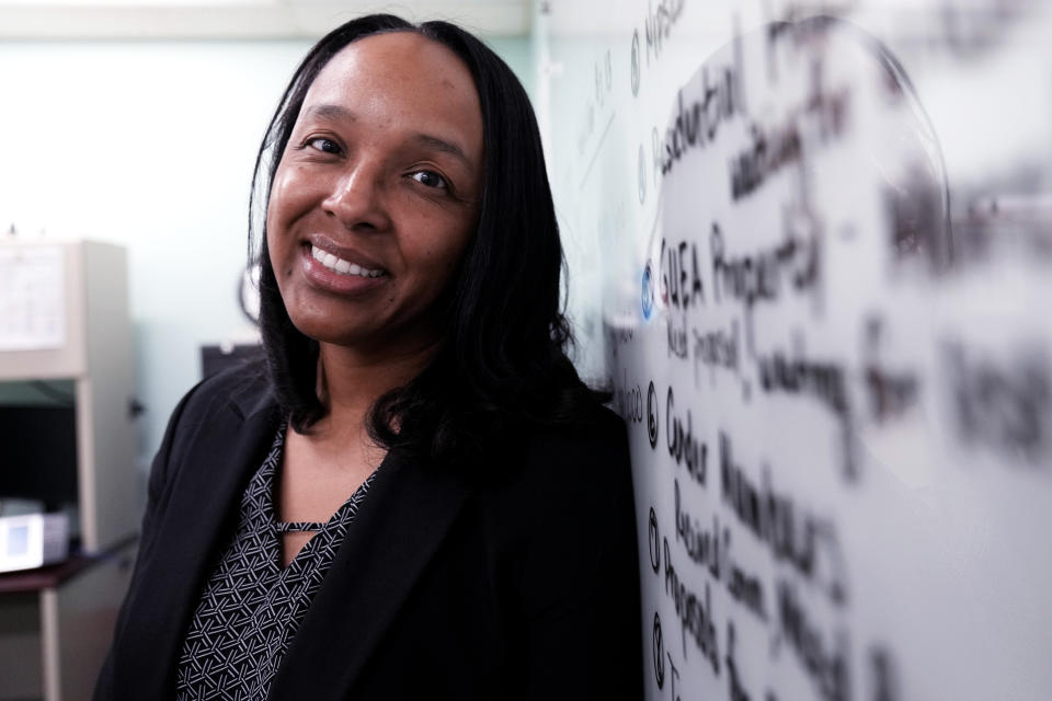 Ragen Hatcher, a member of the Indiana House of Representatives from the 3rd district, poses for a photo at the Gary Sanitary District building in Gary, Ind., Tuesday, March 26, 2024. (AP Photo/Nam Y. Huh)