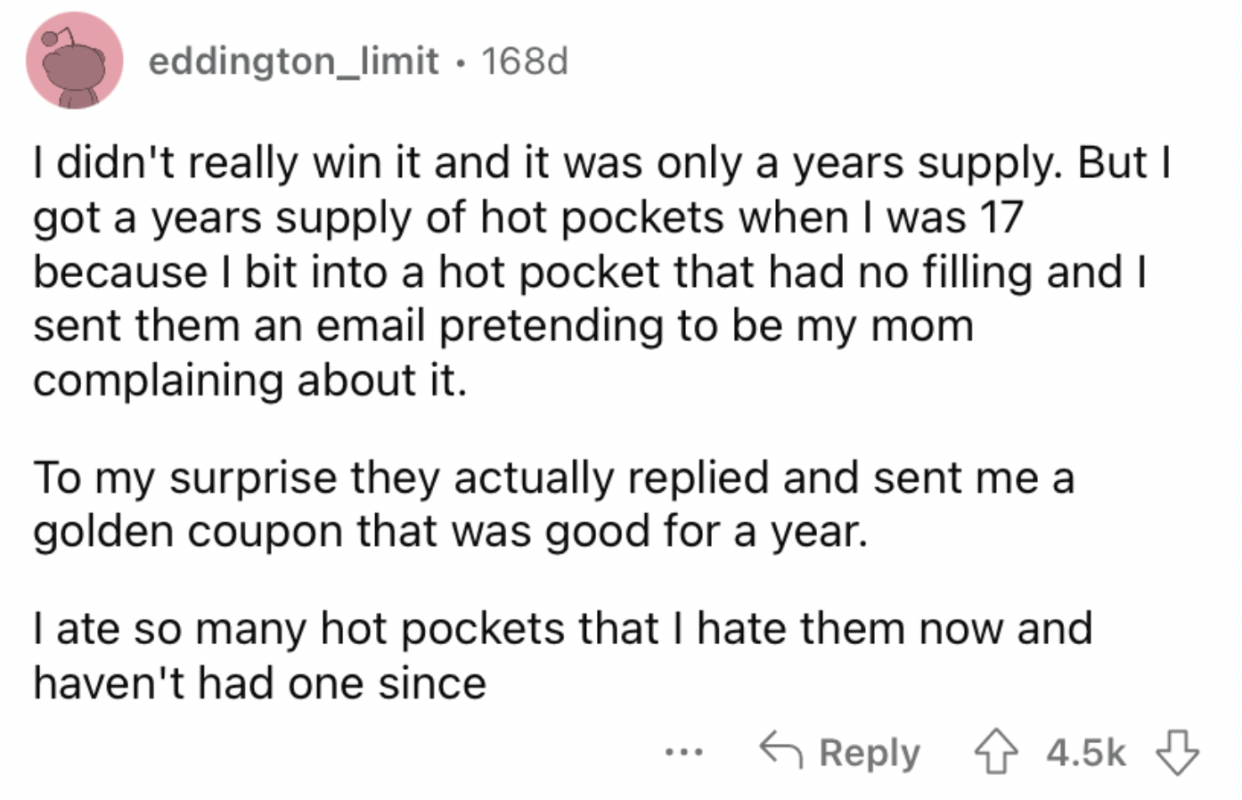 Screenshot from Reddit about lifetime supply winners