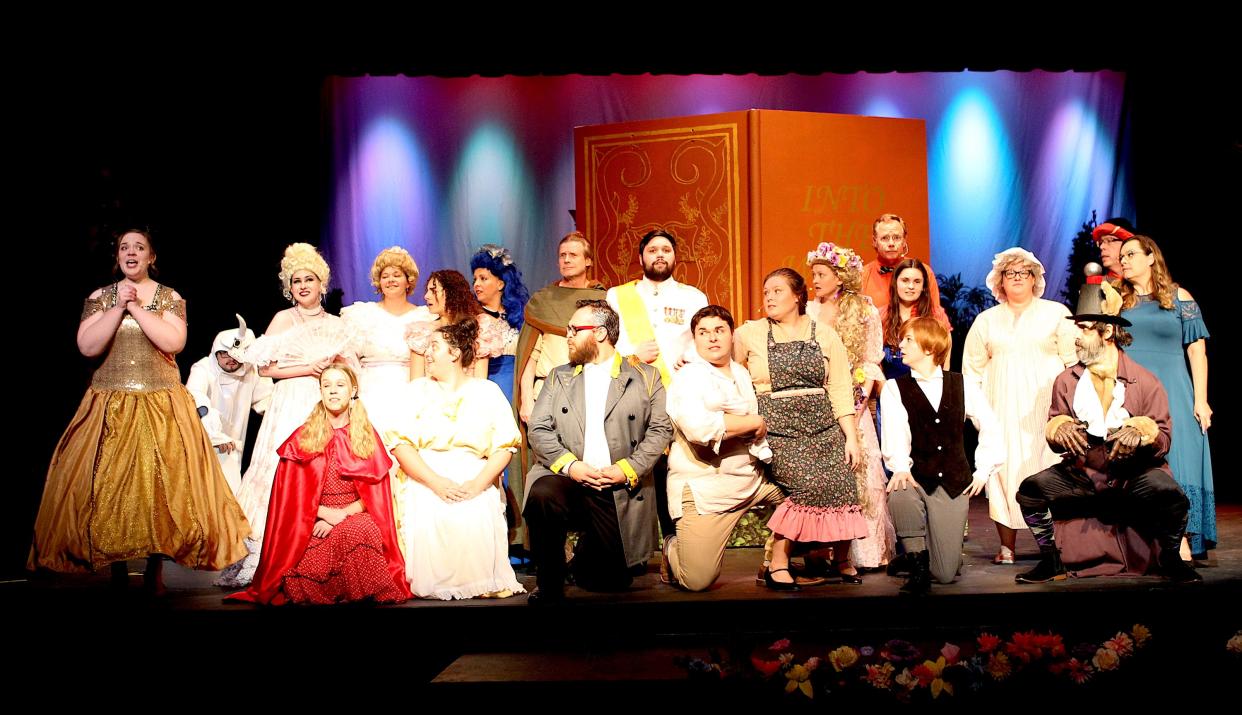 The cast of "Into the Woods" performs the finale Monday during rehearsal at Little Theatre of Bedford. The musical by Stephen Sondheim opens May 12.