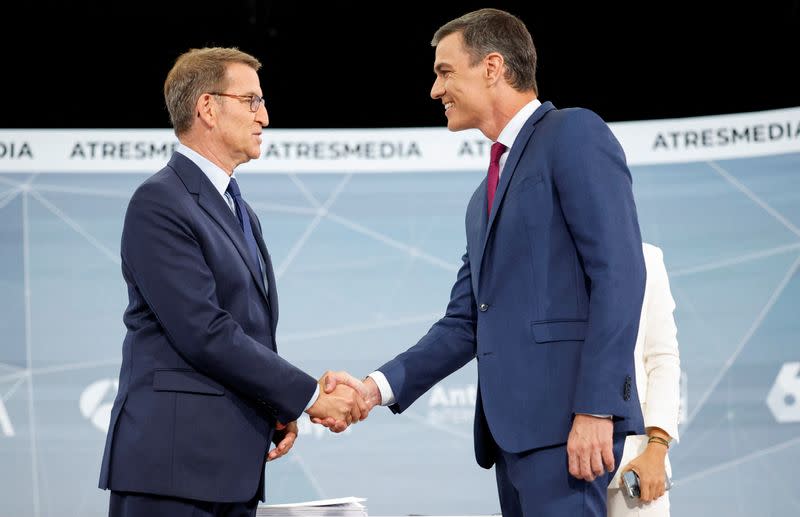 Televised debate between Spain's Socialist and People's Party candidates ahead of snap election in Madrid