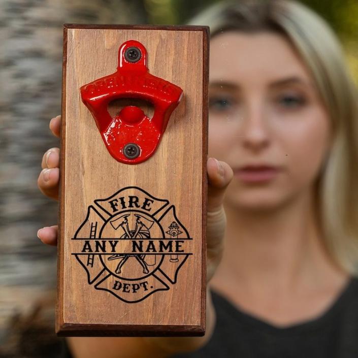 <p><strong>OtzzyDesigns</strong></p><p>etsy.com</p><p><strong>$24.00</strong></p><p>This bottle opener can be personalized with his or her name, or the name of their fire department. It's the perfect addition to any home bar, garage, or outdoor hangout area. </p>