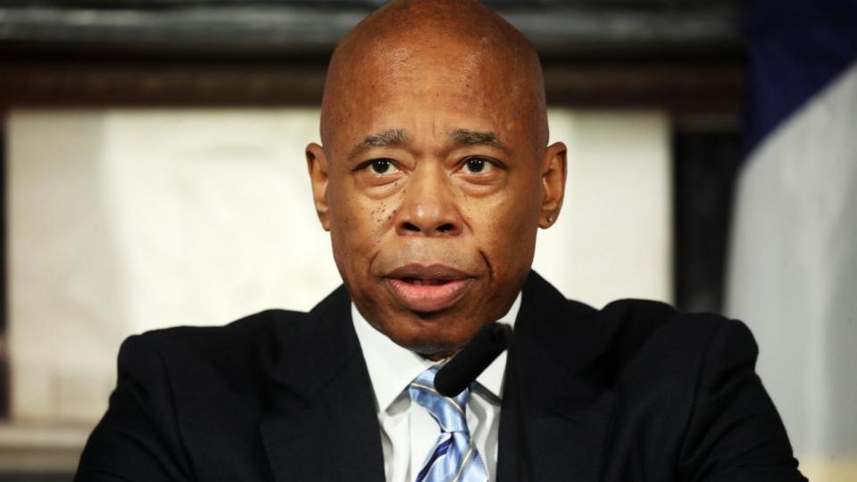 PHOTO: Mayor Eric Adams holds a press availability at a news conference Jan. 08, 2024 in New York City.  (Spencer Platt/Getty Images)