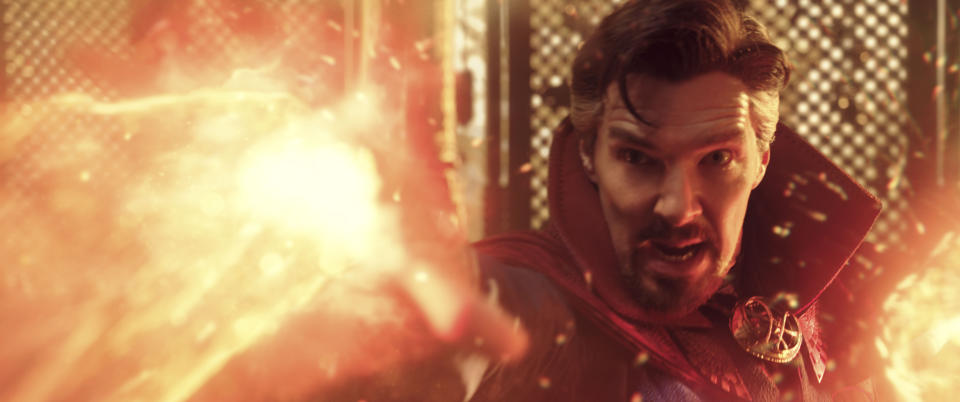 This image released by Marvel Studios shows Benedict Cumberbatch as Dr. Stephen Strange in a scene from "Doctor Strange in the Multiverse of Madness." (Marvel Studios via AP)