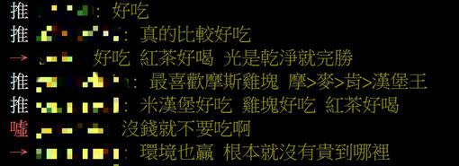 網友紛紛點出摩斯食物美味、品質較好，且環境乾淨。（圖／翻攝自PTT）