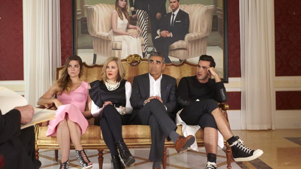 From left, Annie Murphy, Catherine O'Hara, Eugene Levy and Daniel Levy in "Schitt's Creek"