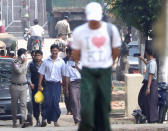 Reuters reporters Wa Lone and Kyaw Soe Oo walk free outside Insein prison after receiving a presidential pardon in Yangon, Myanmar, May 7, 2019. REUTERS/Ann Wang