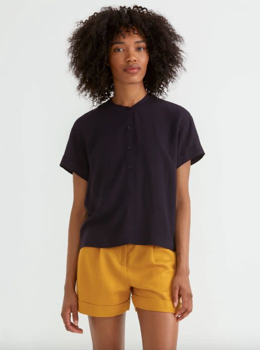 Get it at <a href="https://www.frankandoak.com/product/77-2110056-4BO/boxy-short-sleeve-popover-in-navy-blazer" target="_blank">Frank And Oak</a>, $60.