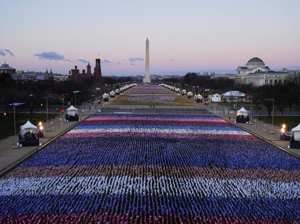 The Washington Monument was closed to members of the public for Joe Biden’s inauguration amid security concerns following an attack on the Capitol by pro-Trump rioters on 6 JanuaryREUTERS