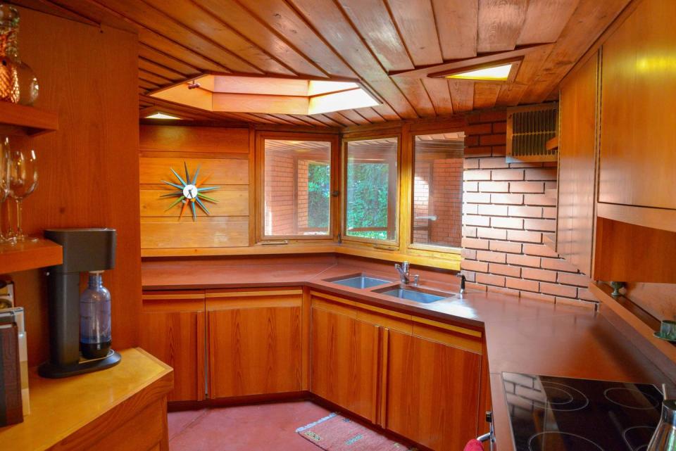 Here is a look at the angular galley kitchen.