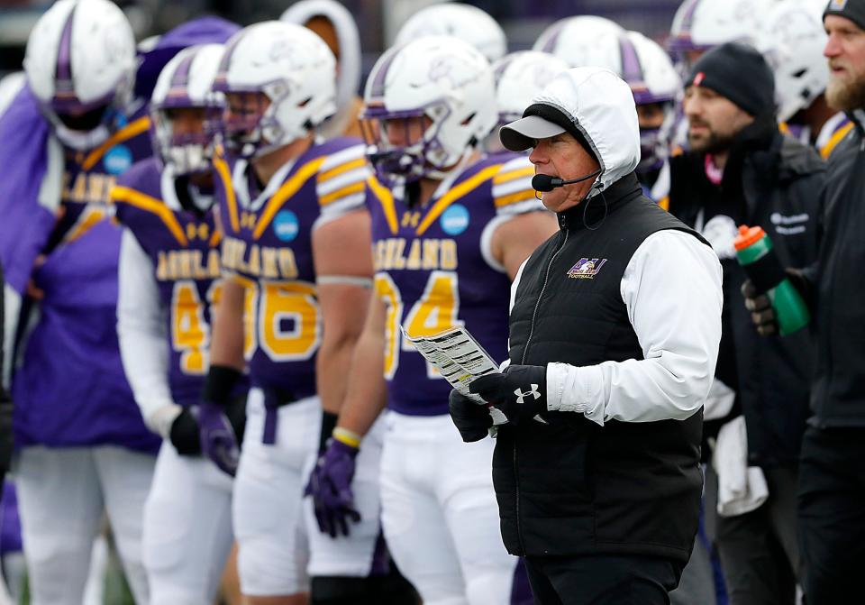 Ashland University head coach Lee Owens on the sideline against Notre Dame College during their NCAA Division II college football playoff game at Jack Miler Stadium Saturday, Nov. 19, 2022. AU won the game 20-13 to advance to the second round of the NCAA playoffs. TOM E. PUSKAR/ASHLAND TIMES-GAZETTE