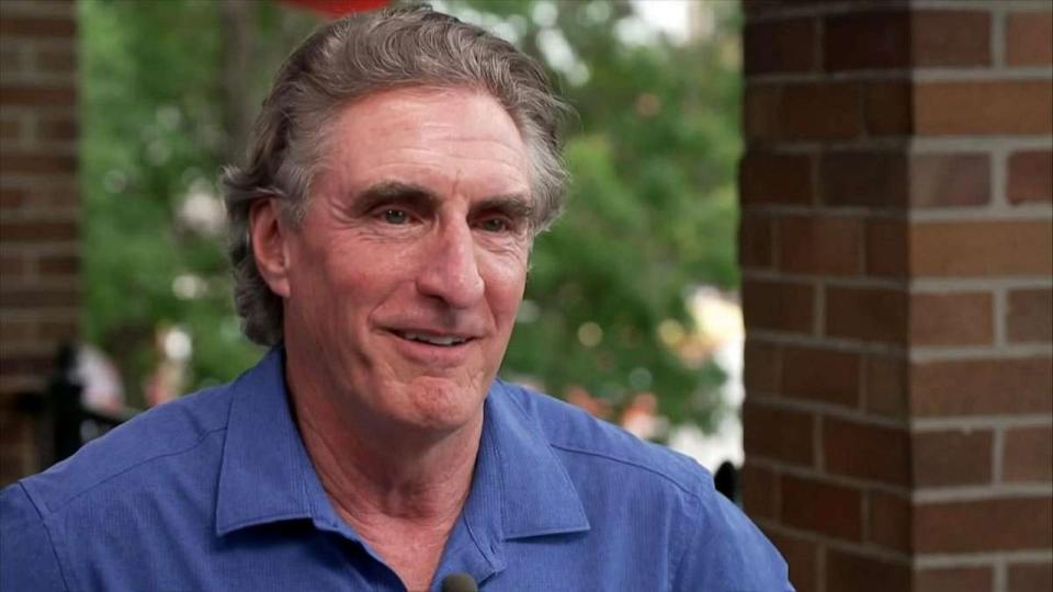 PHOTO: North Dakota Gov. Doug Burgum sits down with ABC News Correspondent MaryAlice Parks in Iowa to discuss his 2024 Republican presidential campaign. (ABC News)