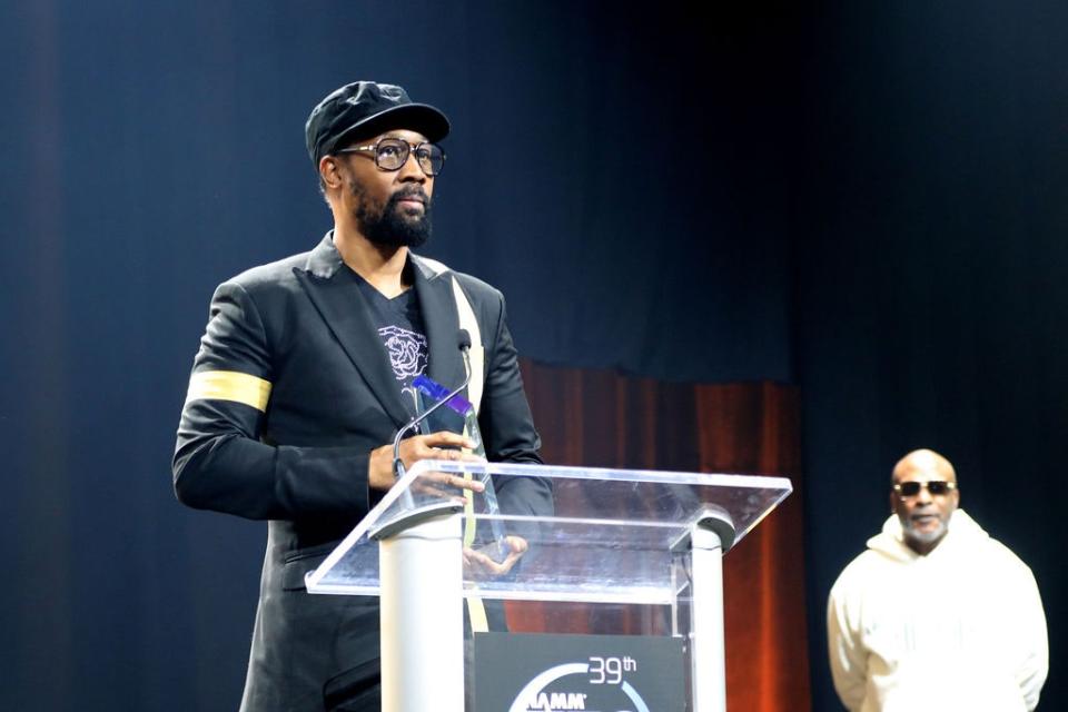 <h1 class="title">RZA at the NAMM podium </h1><cite class="credit">Photo courtesy of NAMM</cite>