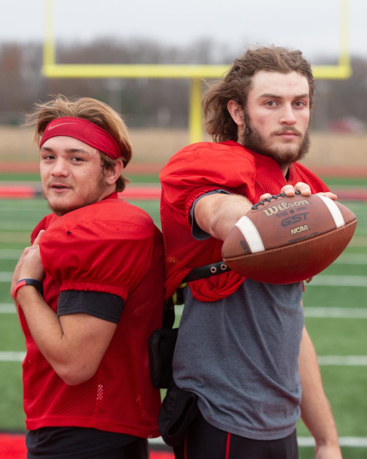It doesn't take long to figure out that Rossville senior running back Corey Cantron, left, and senior quarterback Torrey Horak have figured out what works best to make winning plays. They have, after all, been practicing together since they were kids.