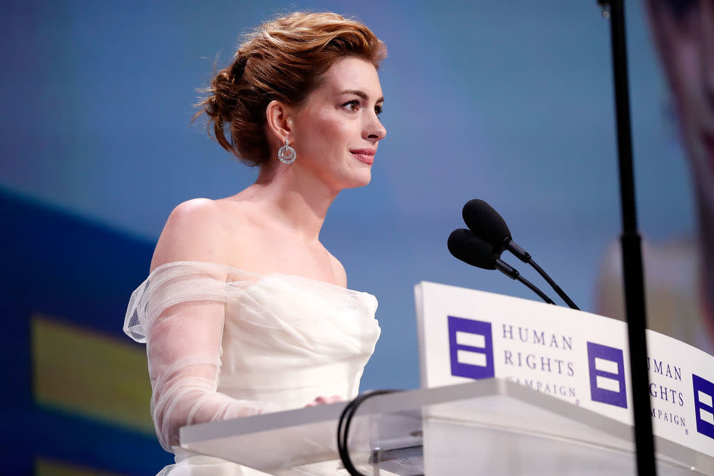 Anne Hathaway speaks at the 22nd annual Human Rights Campaign National Dinner. (Photo: Getty Images)