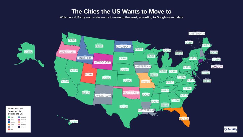 Map showing the top international cities people search for. | Remitly