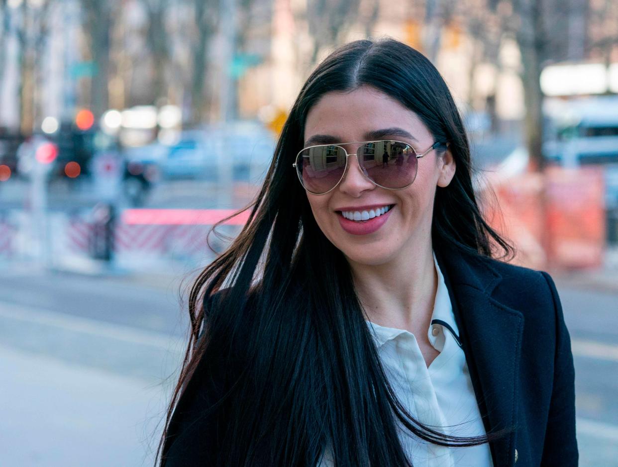 <p>Emma Coronel Aispuro, arrives at the US Federal Courthouse in Brooklyn for the 2019 trial of husband ‘El Chapo'</p> (AFP/Getty Images)