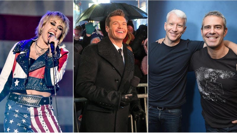 (L-R): Miley Cyrus, Ryan Seacrest, Anderson Cooper and Andy Cohen