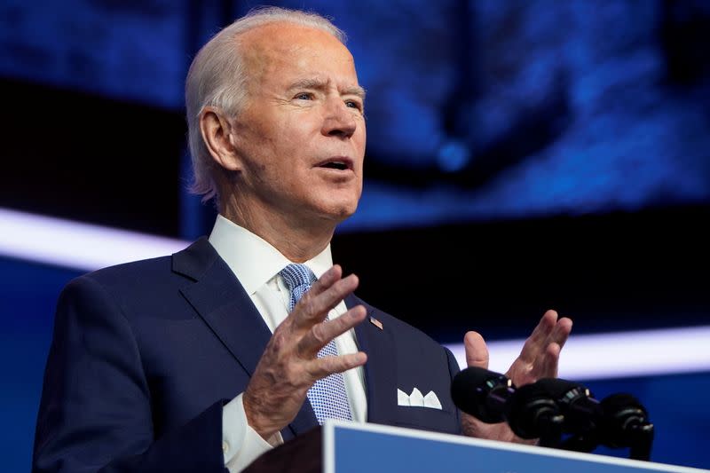 U.S. President-elect Joe Biden announces announces national security team at his transition headquarters in Wilmington, Delaware