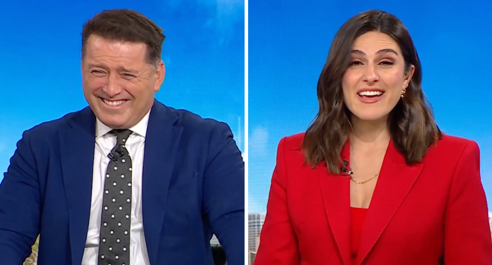 Today’s Karl Stefanovic laughing / Today's Sarah Abo.