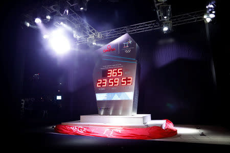 The Olympic countdown clock of the 2018 Pyeongchang Winter Games is seen during its unveiling ceremony in Seoul, South Korea, February 8, 2017. REUTERS/Kim Hong-Ji