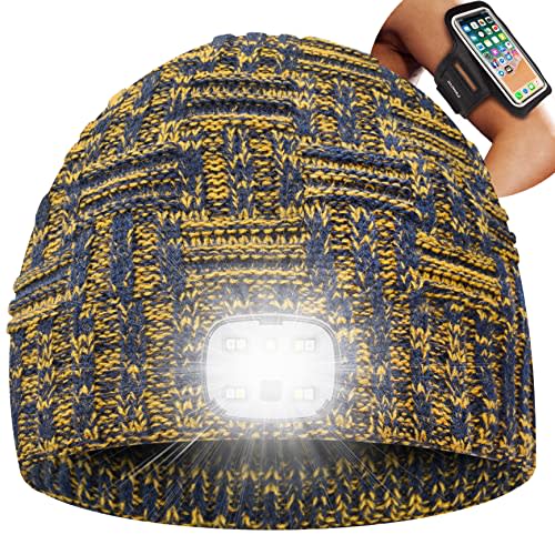 Beanie Winter Hat with LED Light &Armband Unique Christmas Travel Gifts Stocking Stuffers for Men Women Teen Adult Her (Blue Mix)