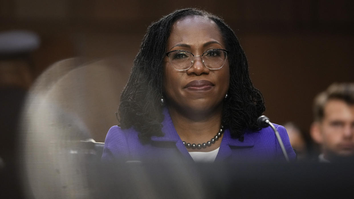 Supreme Court nominee Judge Ketanji Brown Jackson listens during her confirmation hearing before the Senate Judiciary Committee on Monday. 