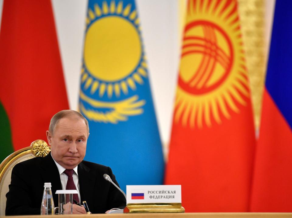 Russian President Vladimir Putin attends a meeting of the leaders of the Collective Security Treaty Organization at the Kremlin in Moscow, on May 16, 2022.